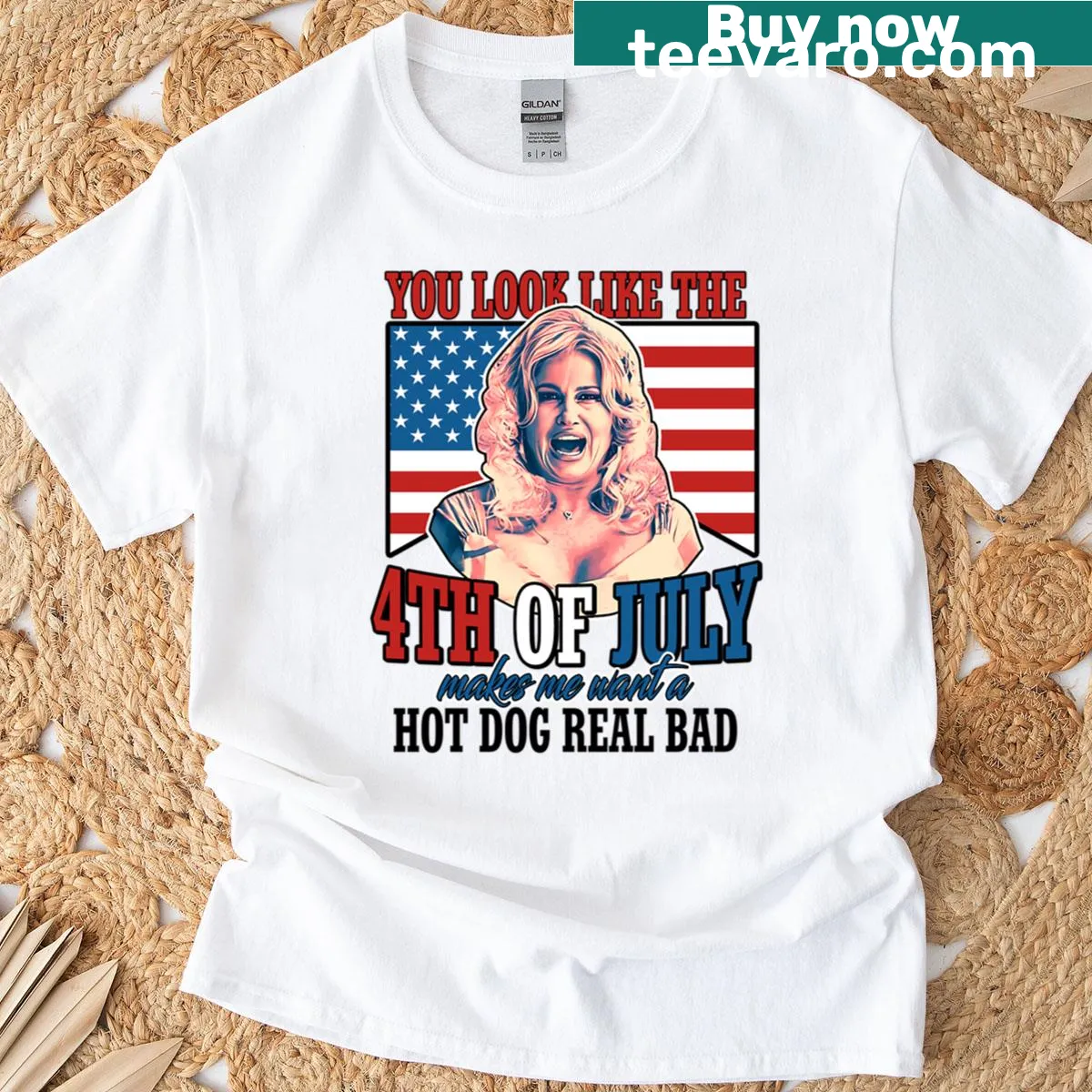 Funny 4th Of July T-shirt with hot dog graphics — on a men's t-shirt