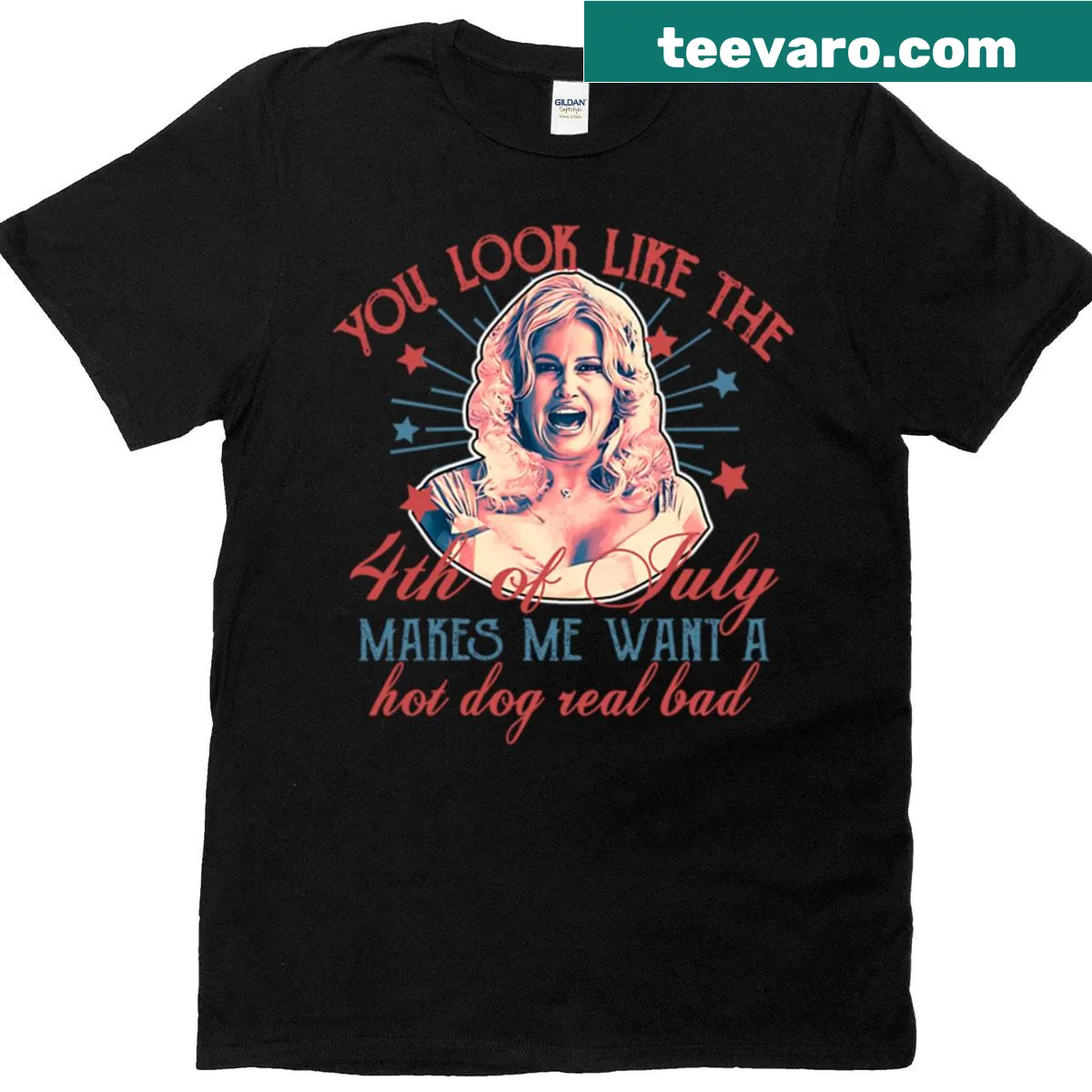 Patriotic t-shirt with humorous hot dog design for 4th of July — on a men's t-shirt