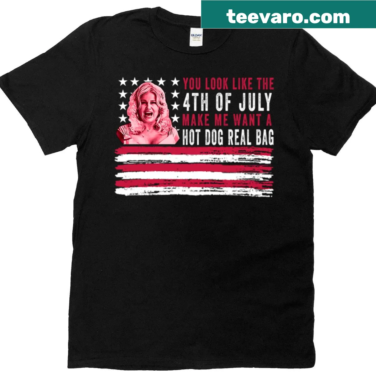 Humorous graphic tee with a hot dog, flag, and political jokes for July 4th. — on a men's t-shirt
