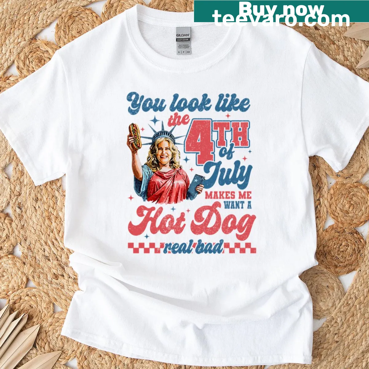 Funny July 4th T-shirt with hot dog and Republican theme — on a men's t-shirt