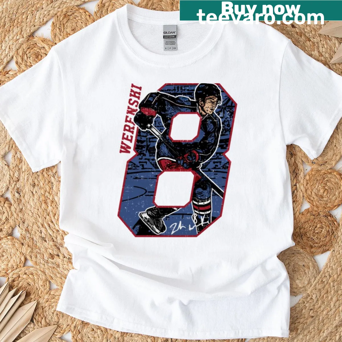Offset design featuring Zach Werenski's name and number on a T-shirt — on a men's t-shirt