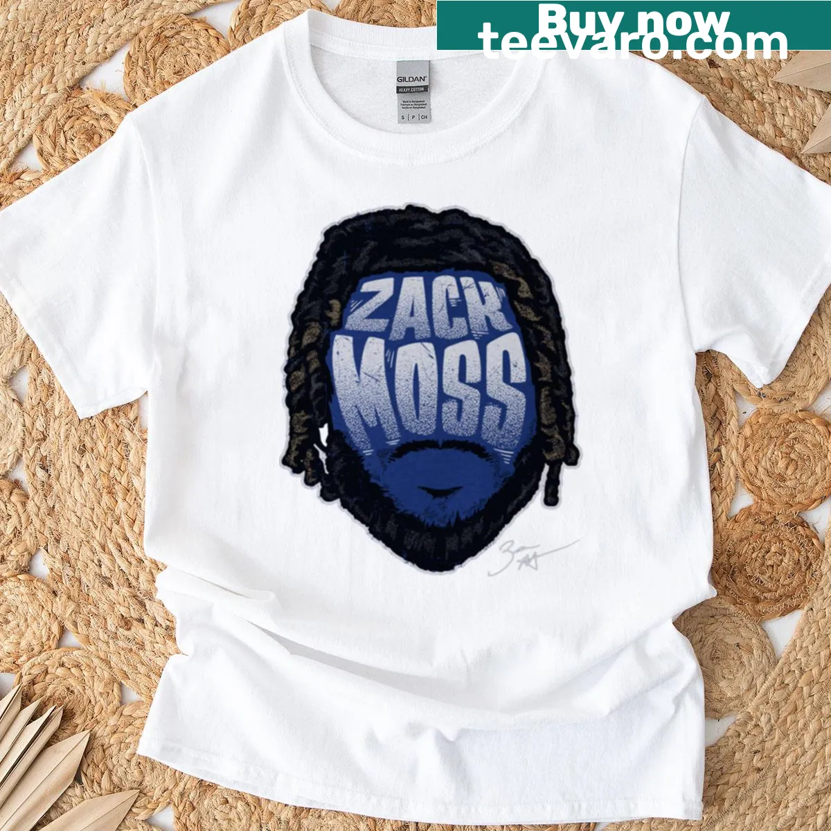 Zack Moss T-shirt featuring Indianapolis player silhouette — on a men's t-shirt