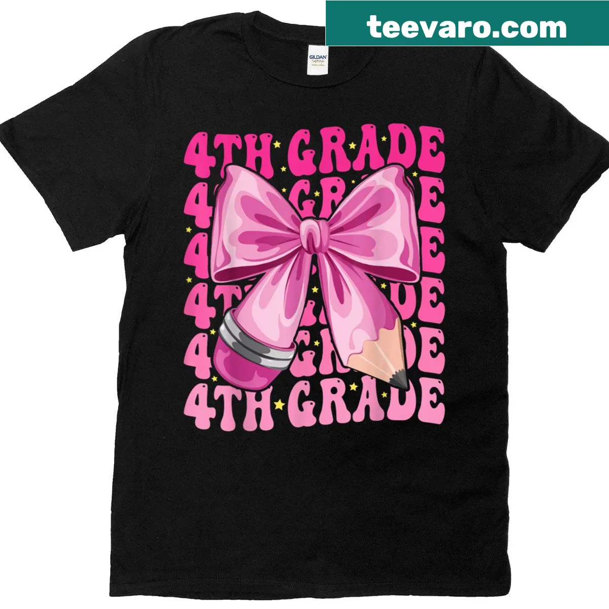Cute T-shirt with bows and text for fourth-grade teachers — on a men's t-shirt