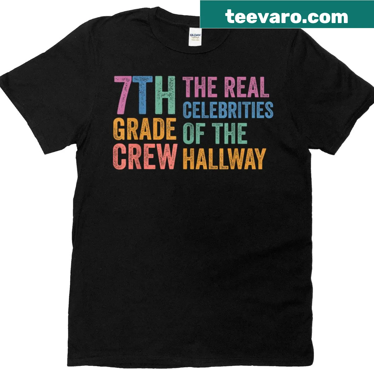 Funny graphic celebrating 7th grade crew as hallway celebrities — on a men's t-shirt