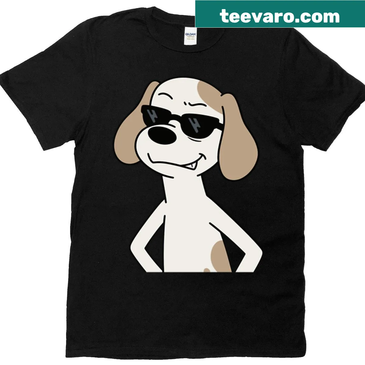 Cartoon of a bad dog wearing sunglasses — on a men's t-shirt