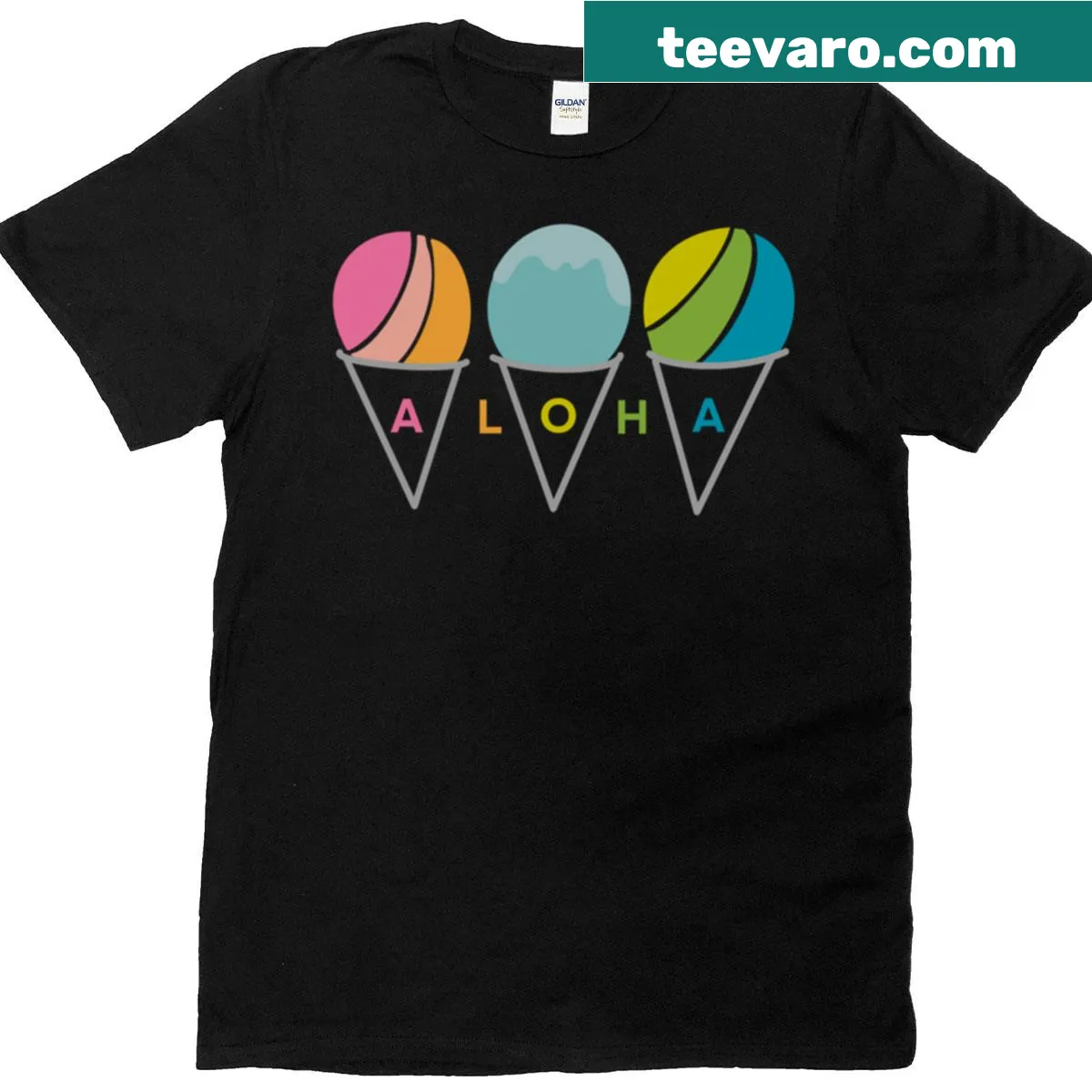 T-shirt featuring Aloha shaved ice design — on a men's t-shirt