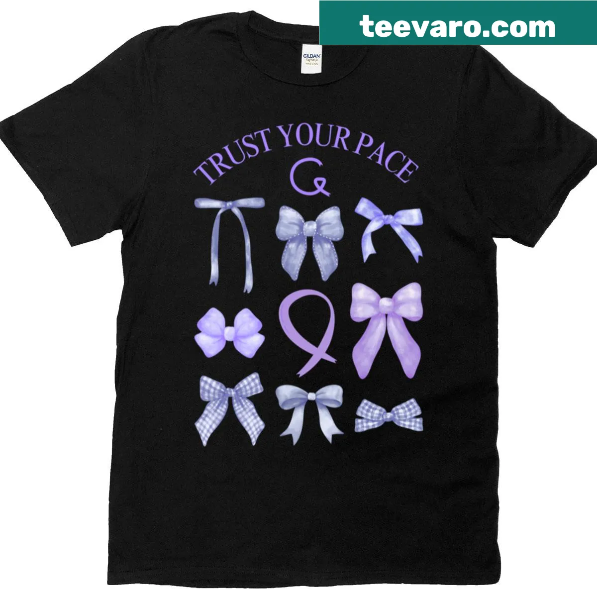 Ribbon design symbolizing Alzheimer's awareness — on a men's t-shirt