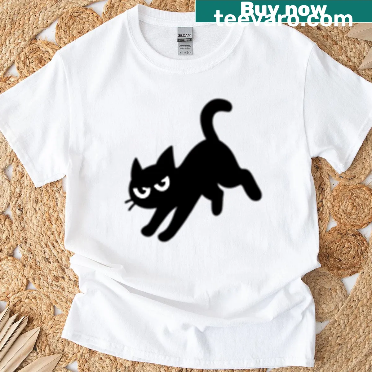 Cartoon design of an angry running black cat for Halloween. — on a men's t-shirt