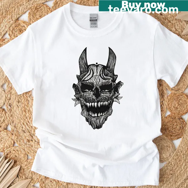Bold angry skull graphic on a black t-shirt