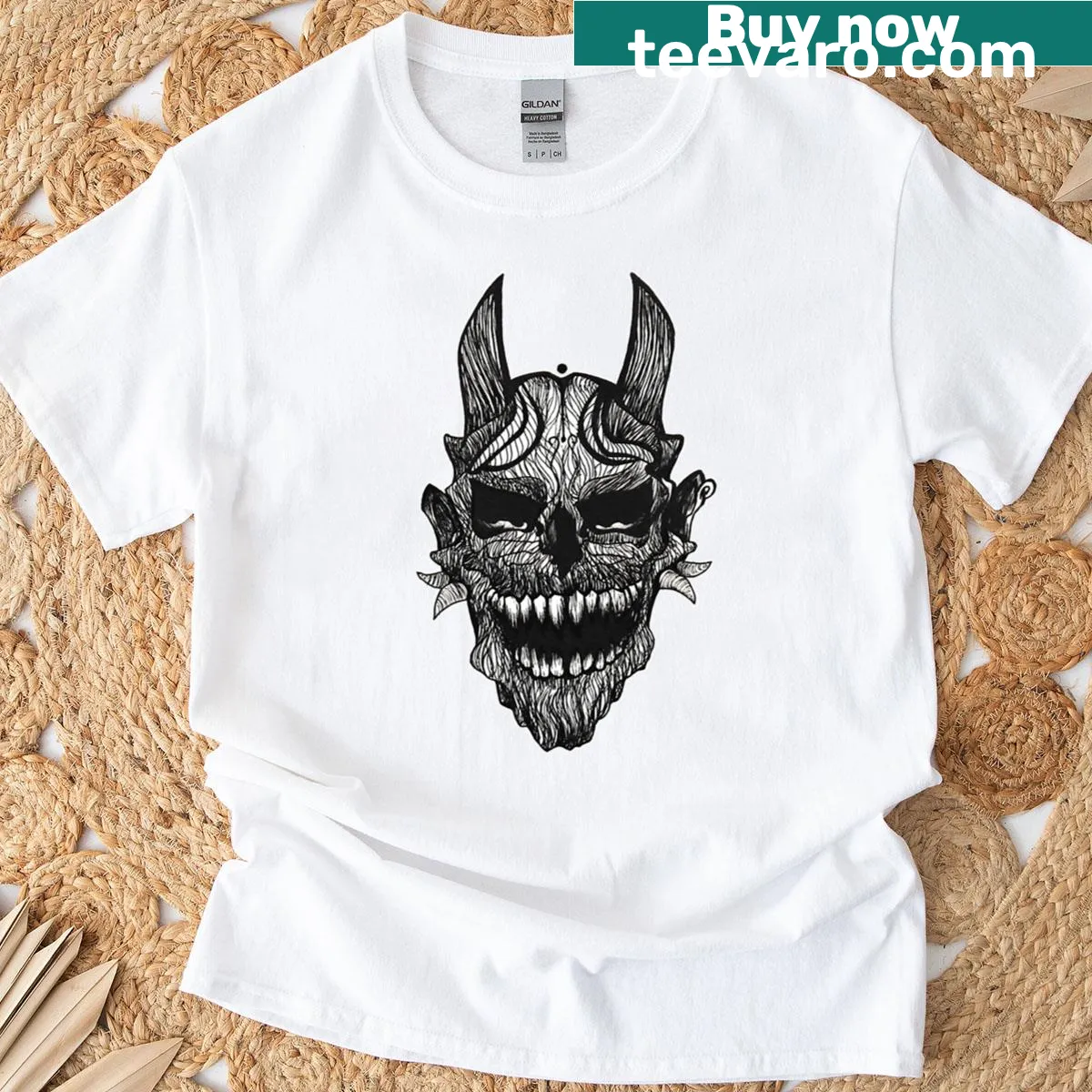 Bold angry skull graphic on a black t-shirt — on a men's t-shirt