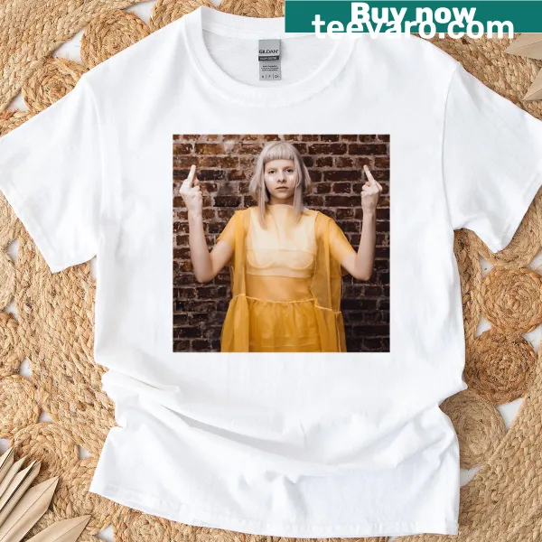 Humorous Aurora Flipping The Bird t-shirt with playful graphic