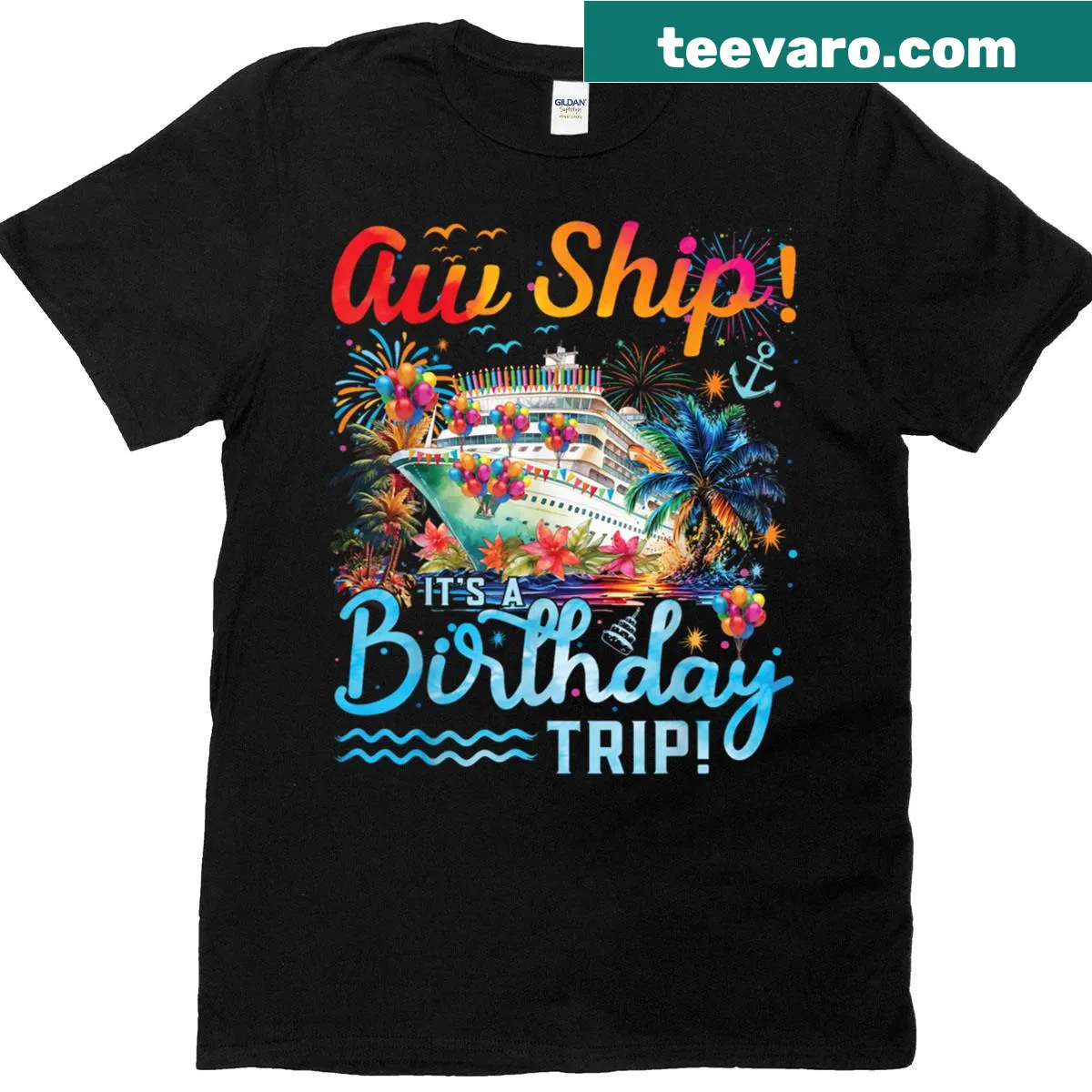 Nautical-themed birthday trip T-shirt with playful text — on a men's t-shirt