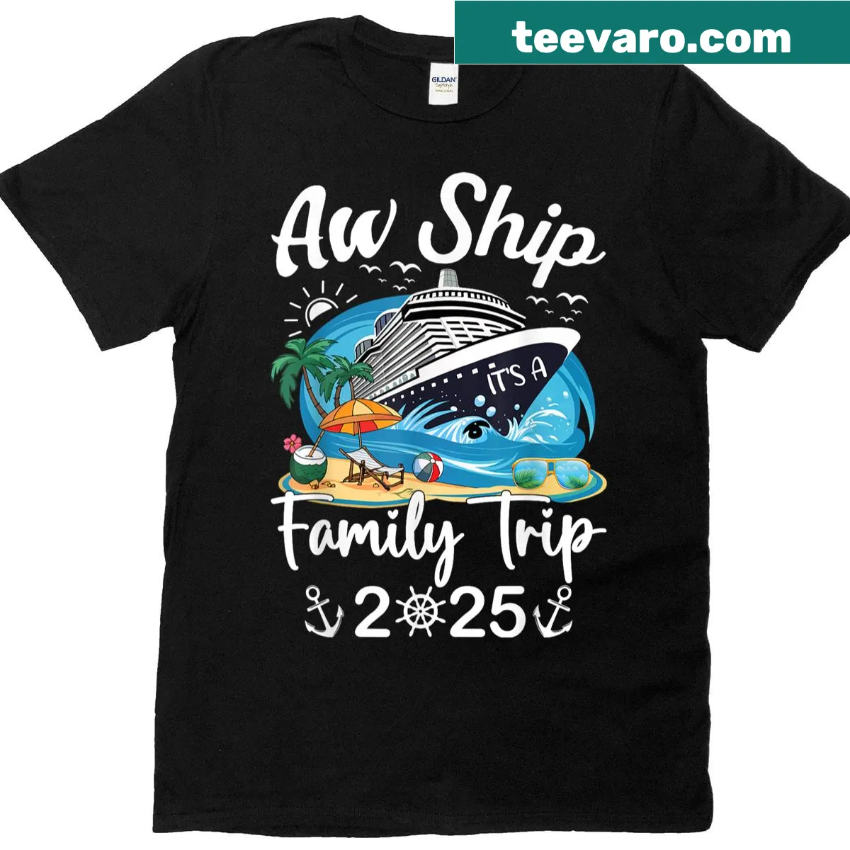 Family matching cruise trip t-shirt with playful text — on a men's t-shirt