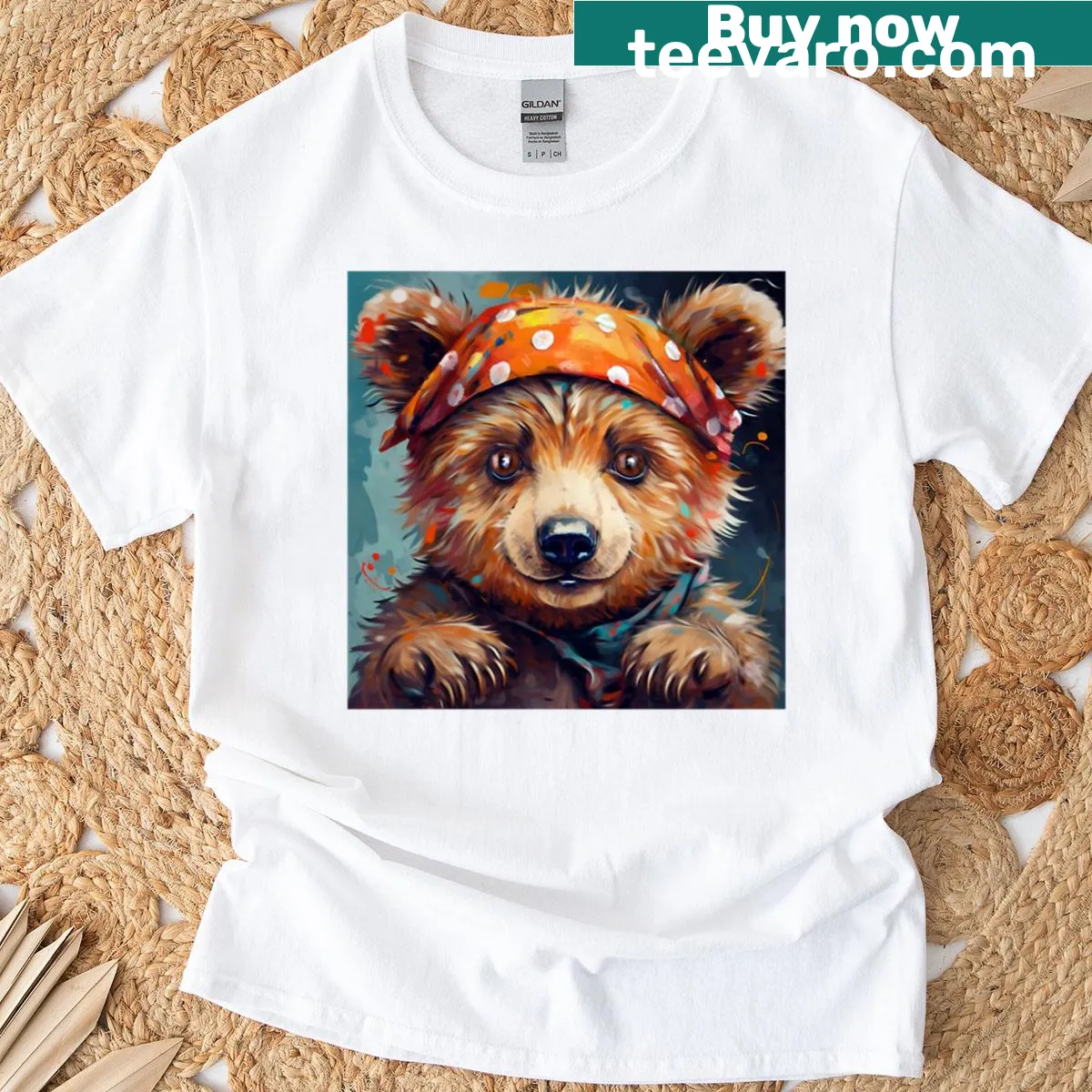 Cute illustration of a baby bear on a T-shirt — on a men's t-shirt