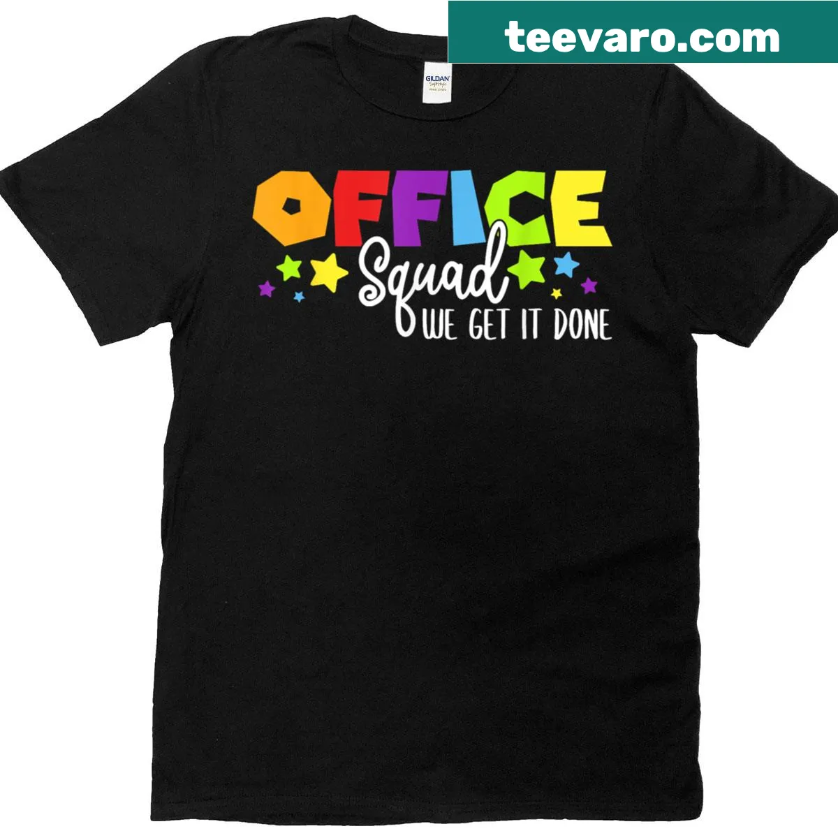 Back To School T-shirt with 'Office Squad We Get It Done' text — on a men's t-shirt
