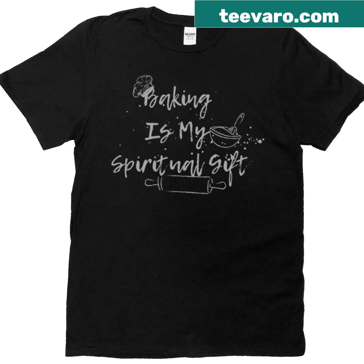 Funny Baker t-shirt with the phrase 'Baking Is My Spiritual Gift' — on a men's t-shirt