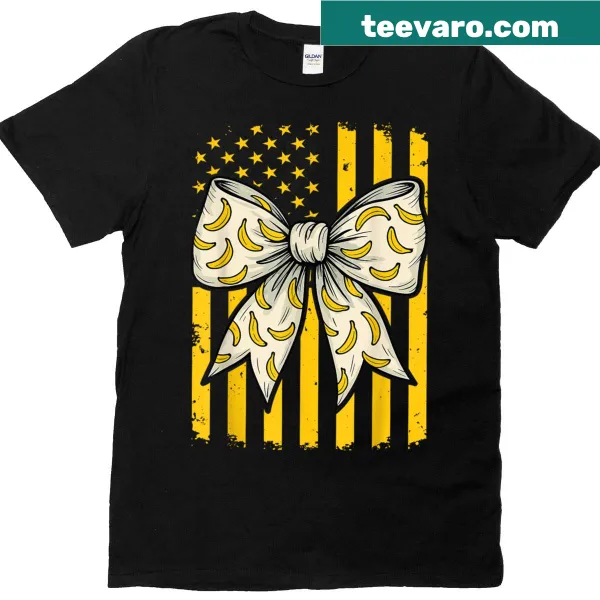 Retro banana design with bow and American flag on T-shirt