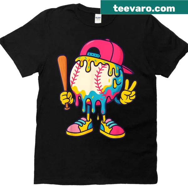 Youth t-shirt with melting ice cream over a baseball illustration
