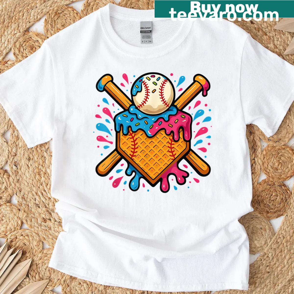 Cartoon design of baseball and ice cream for boys — on a men's t-shirt