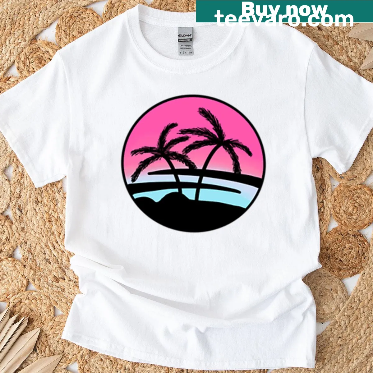 Serene Beach Sunset t-shirt with nature-inspired graphics — on a men's t-shirt