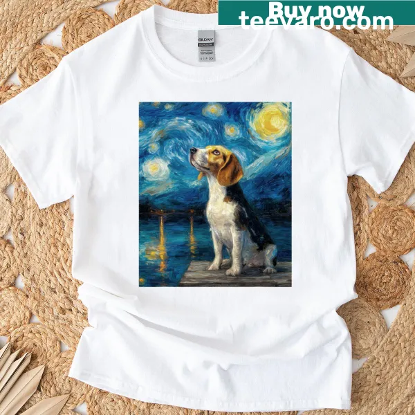 Beagle dog graphic in Van Gogh style on T-shirt