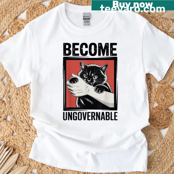 Funny black cat biting hand meme t-shirt design
