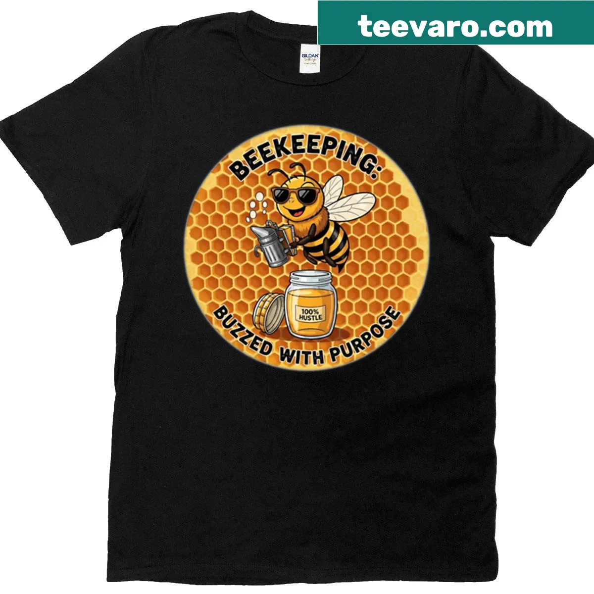 Playful beekeeping graphic with buzzing bees on a t-shirt. — on a men's t-shirt