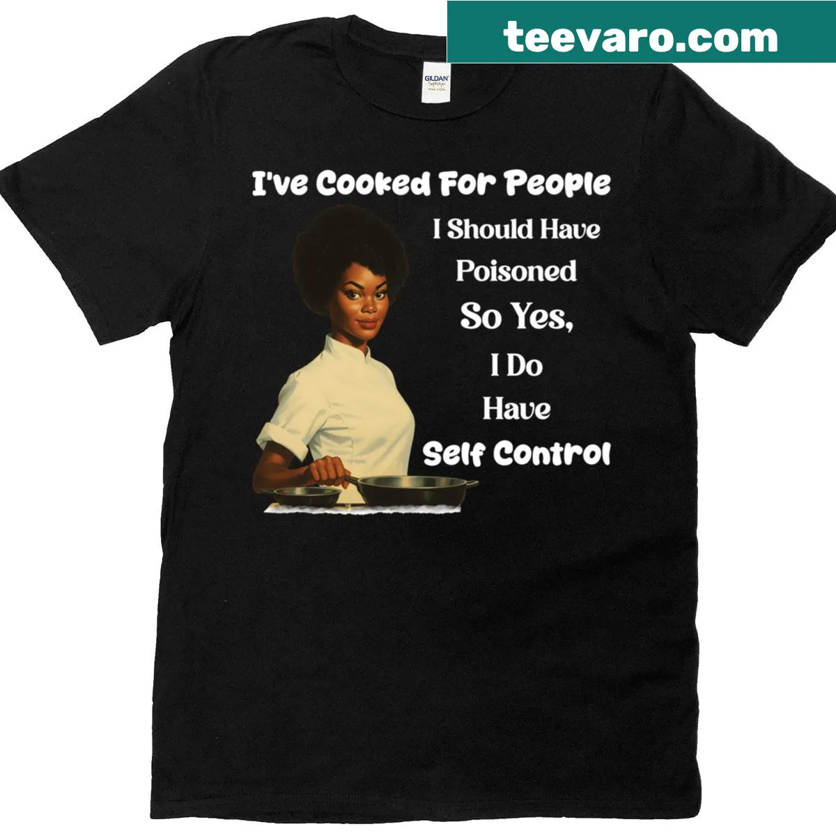 Edgy chef-themed t-shirt with humorous cooking phrase. — on a men's t-shirt