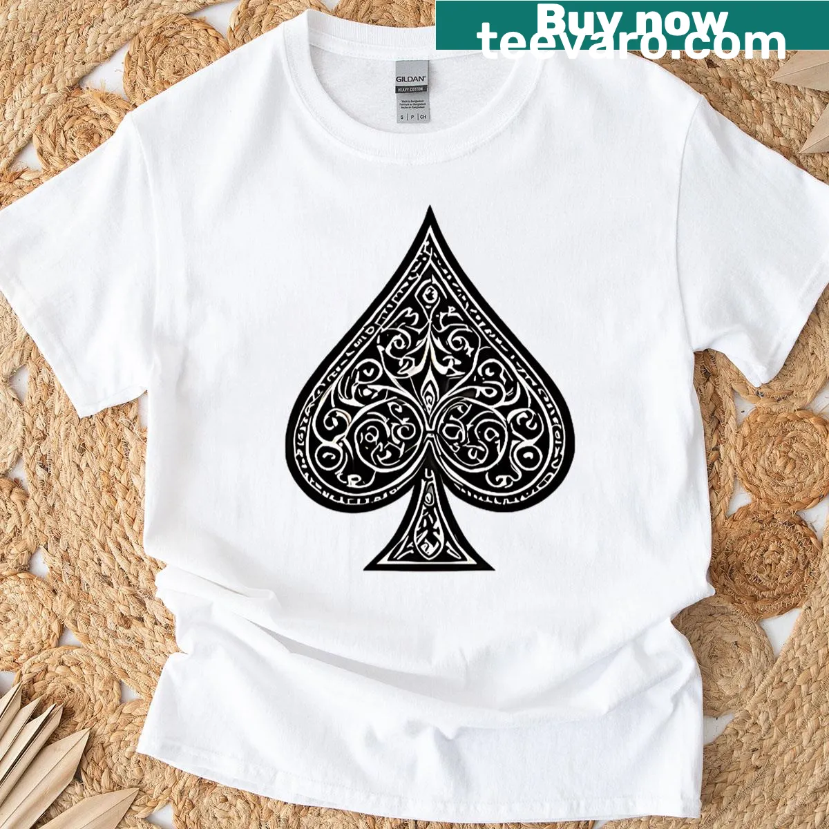 Ornamental spade art tee design — on a men's t-shirt