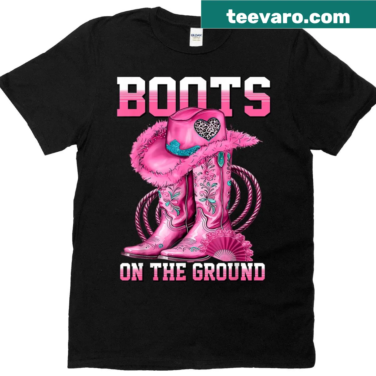 Country Western T-shirt featuring cowboy hats and boots graphics — on a men's t-shirt