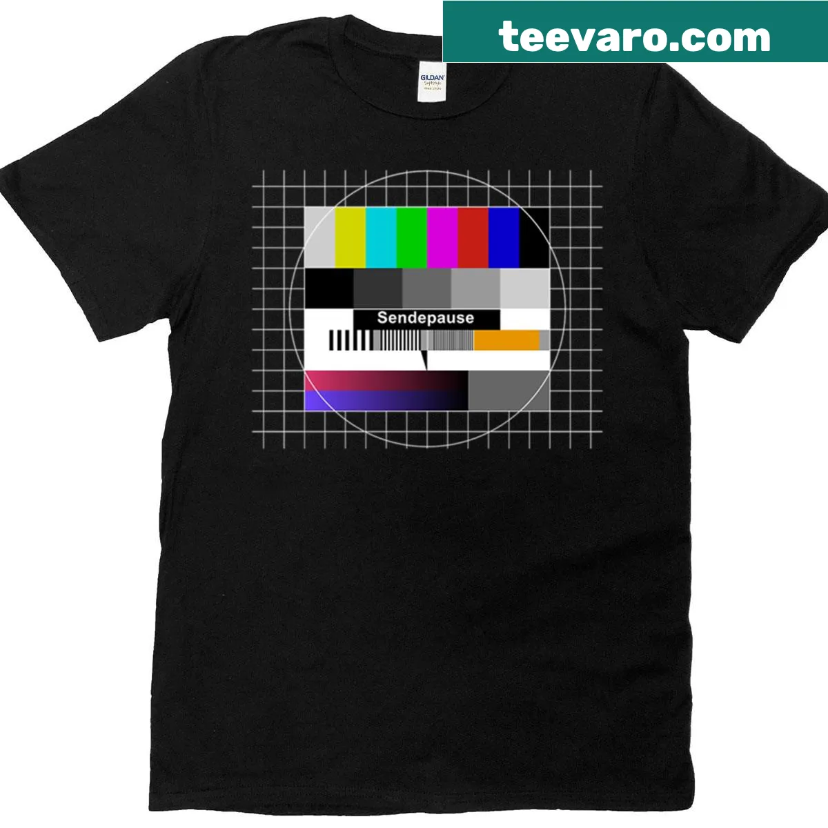 Retro T-shirt featuring an original broadcast test image — on a men's t-shirt