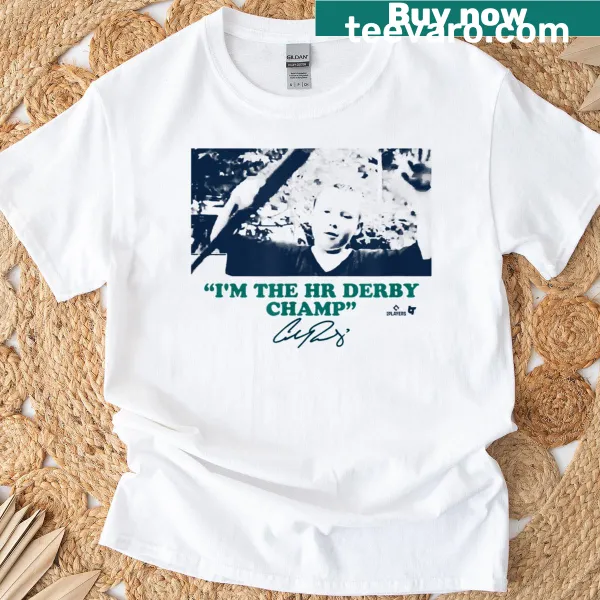Typographic design celebrating Cal Raleigh as HR Derby Champ on a t-shirt