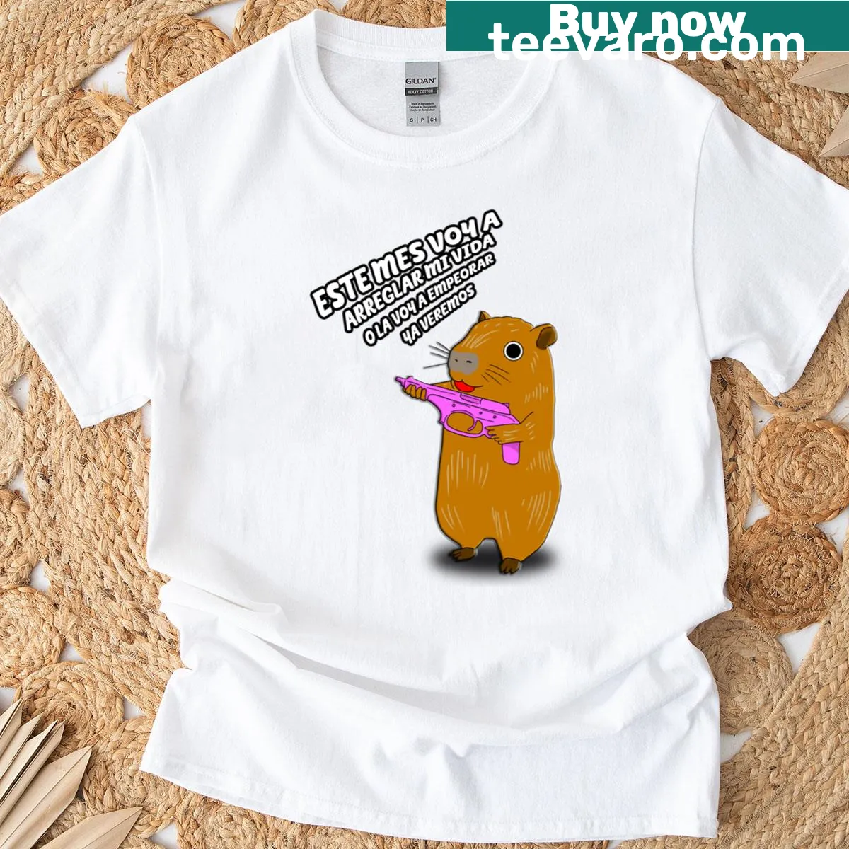 Cute capybara illustration t-shirt design — on a men's t-shirt
