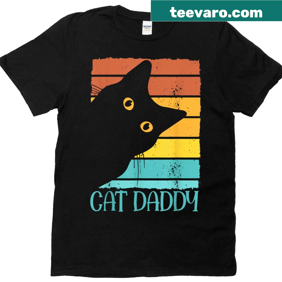 Humorous retro T-shirt with 'Cat Daddy' and a black cat graphic — on a men's t-shirt