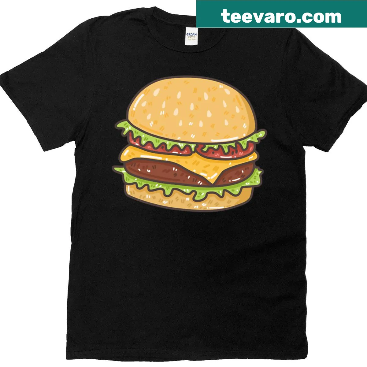 Playful cheeseburger illustration on a t-shirt — on a men's t-shirt