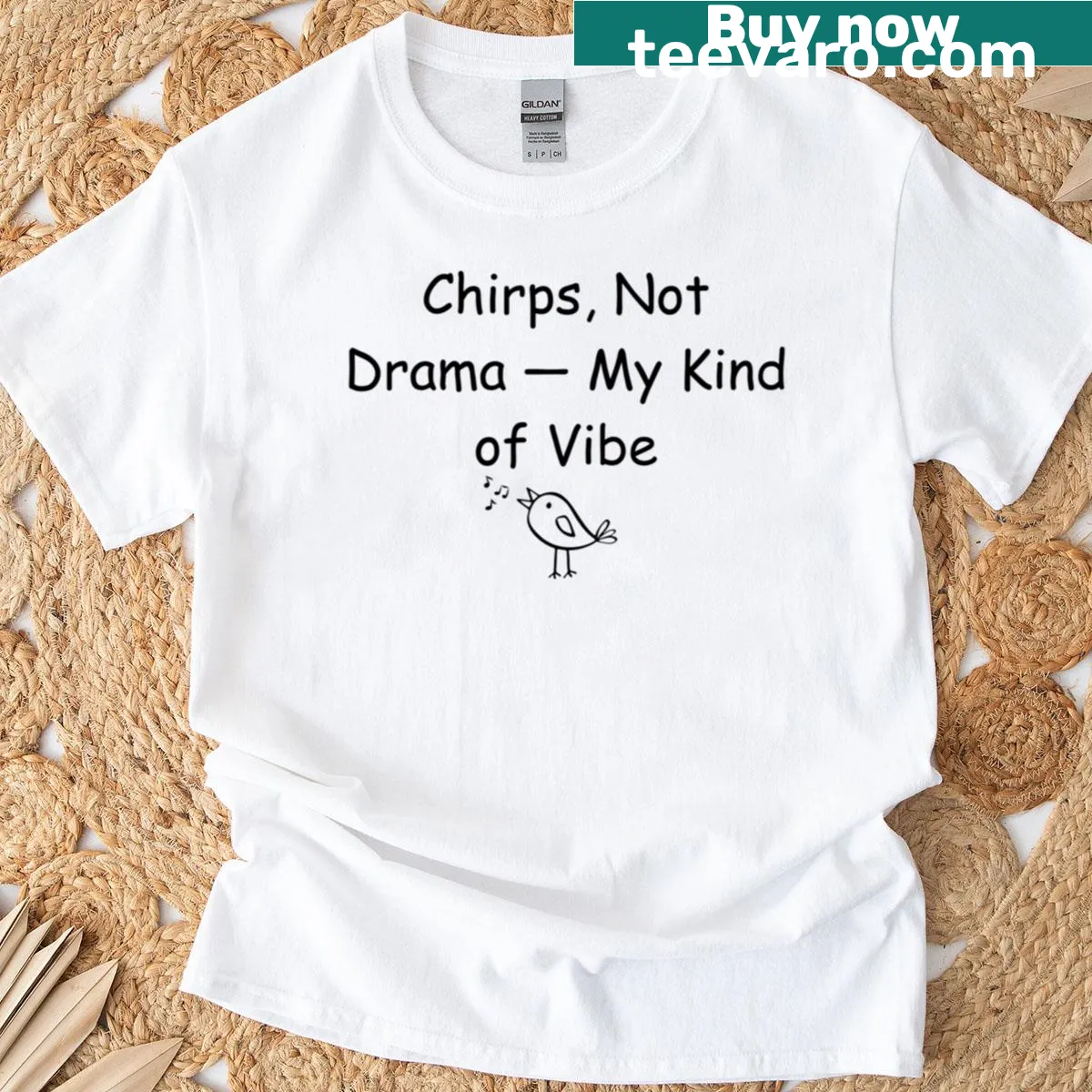 Funny birdwatching t-shirt with typography saying 'Chirps Not Drama' — on a men's t-shirt