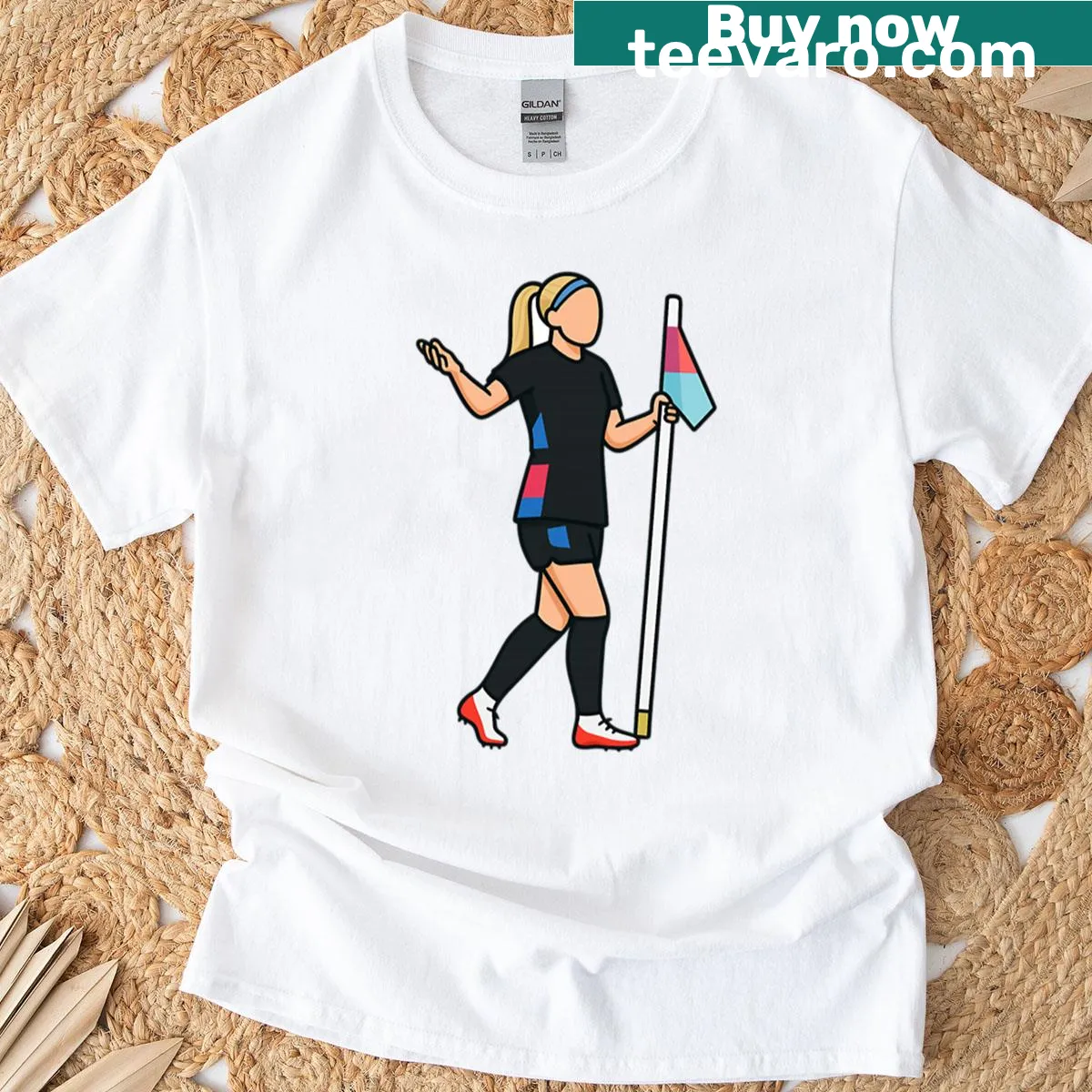 Chloe Kelly celebration t-shirt with bold typography — on a men's t-shirt