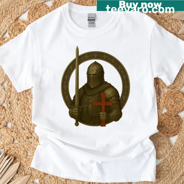 Illustration of a knight symbolizing faith on a Christian t-shirt.