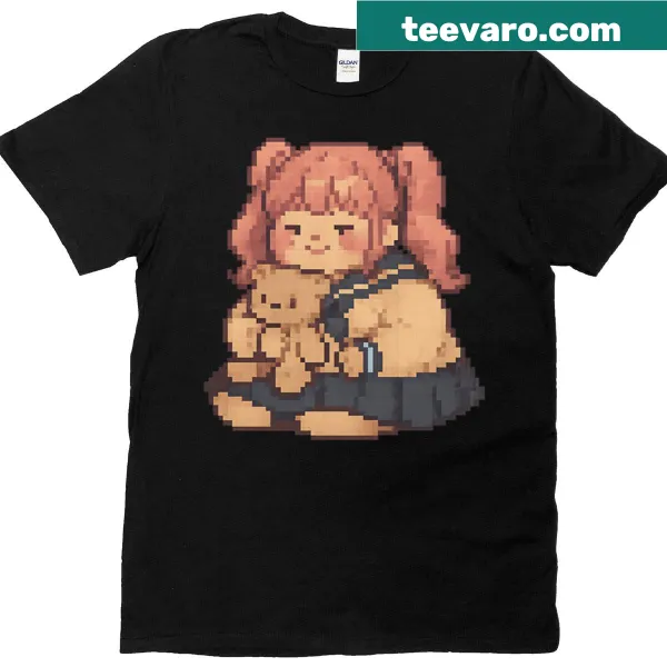 Cute t-shirt featuring a chubby girl with a teddy bear illustration