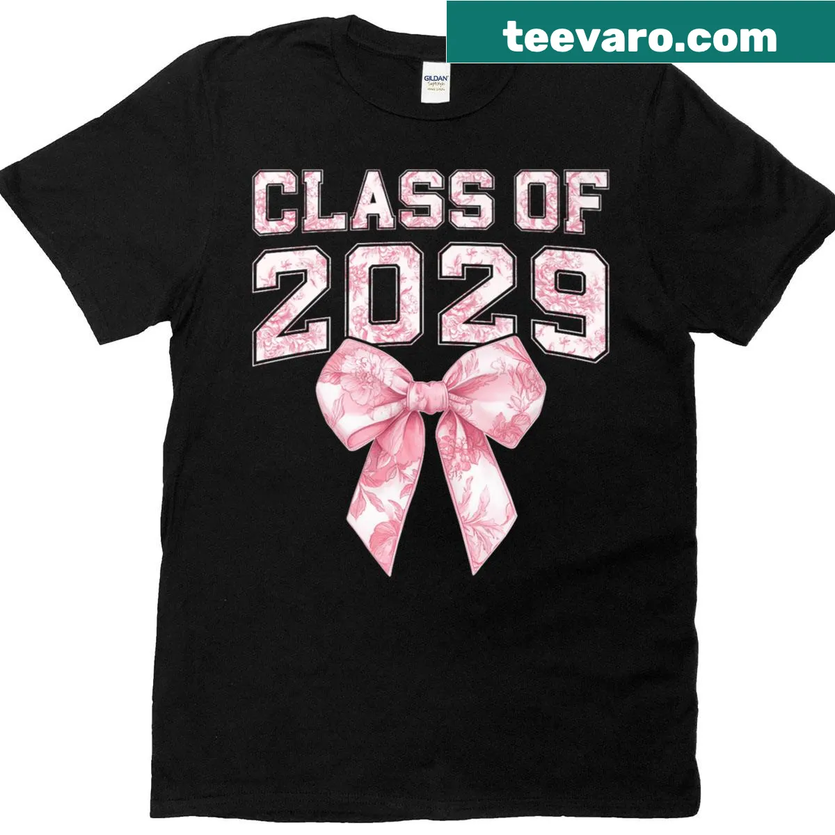 Class of 2029 preppy kid t-shirt with coquette bow design — on a men's t-shirt