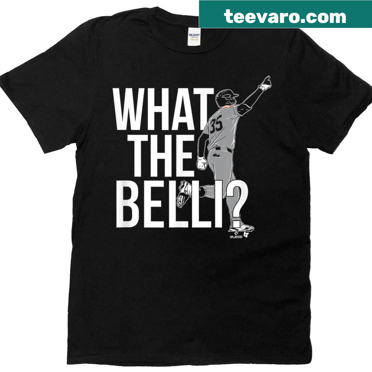Baseball t-shirt with 'What The Belli' for Cody Bellinger fans — on a men's t-shirt