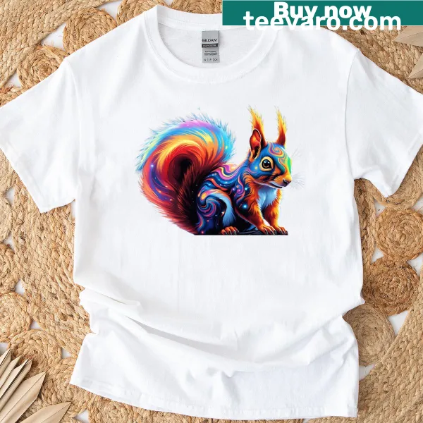 Whimsical squirrel graphic t-shirt featuring a playful design