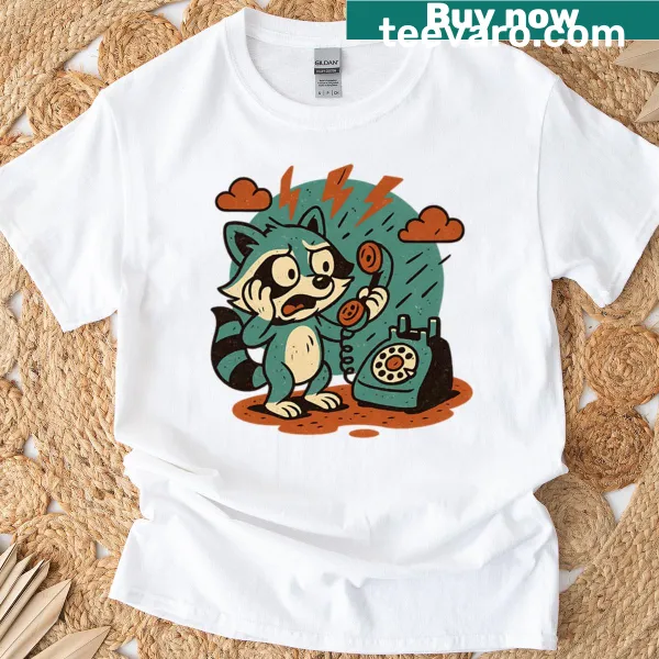 Vintage cartoon raccoon with rotary phone t-shirt