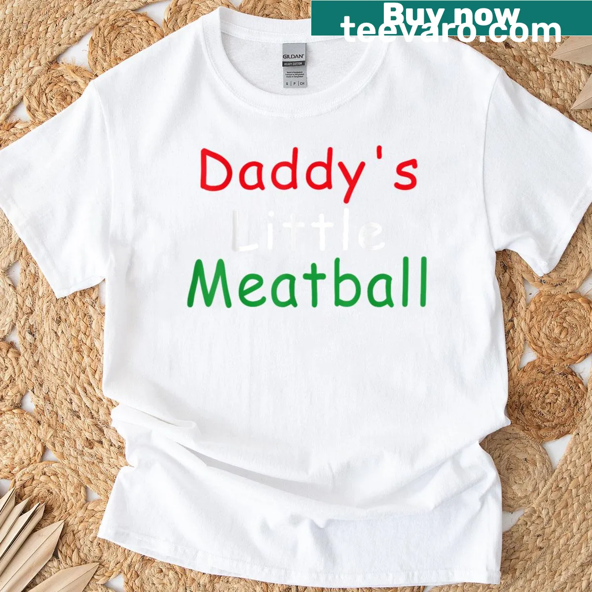 Funny cartoon t-shirt with 'Cool Daddy Little Meatball' text — on a men's t-shirt