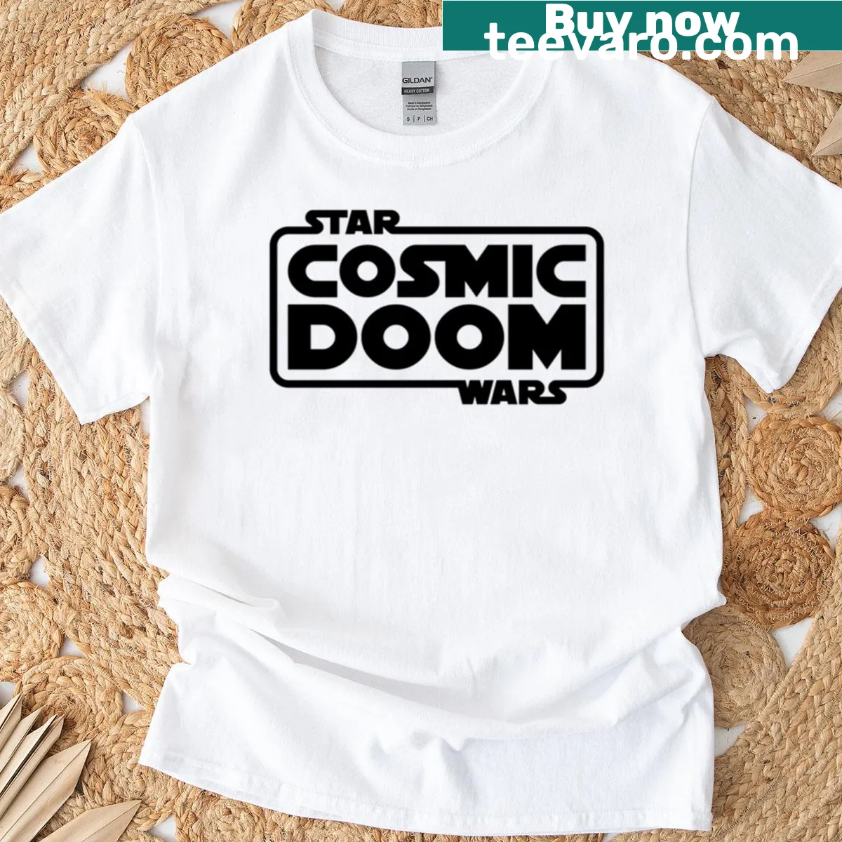 Cosmic doom surreal design t-shirt — on a men's t-shirt