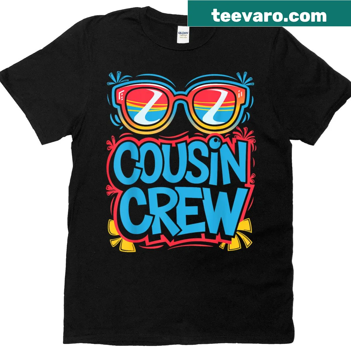 Matching Cousin Crew t-shirt with playful graphic and text — on a men's t-shirt