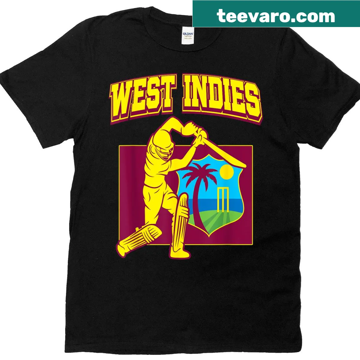 West Indies cricket fan T-shirt with bold typography — on a men's t-shirt