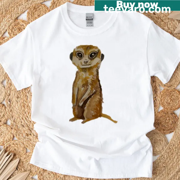 Watercolor meerkat graphic on a t-shirt, showcasing curiosity