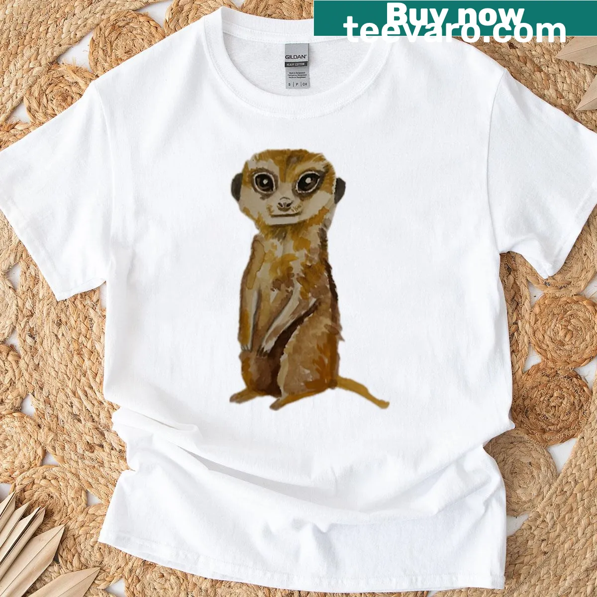 Watercolor meerkat graphic on a t-shirt, showcasing curiosity — on a men's t-shirt