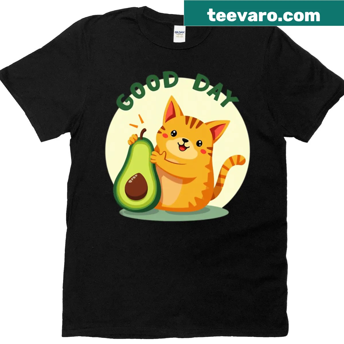 Cartoon cat and avocado illustration on a t-shirt — on a men's t-shirt